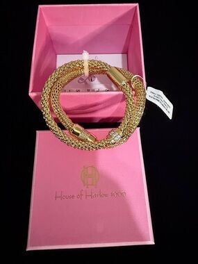 House of Harlow 1960 Gold Tone Multi-Strand Mesh Wrap Bracelet